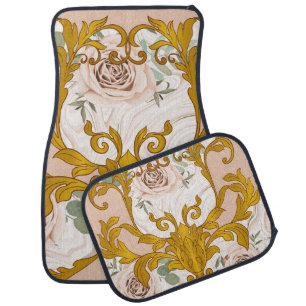 Roses Baroque Golden Floral Print Car Floor Mat