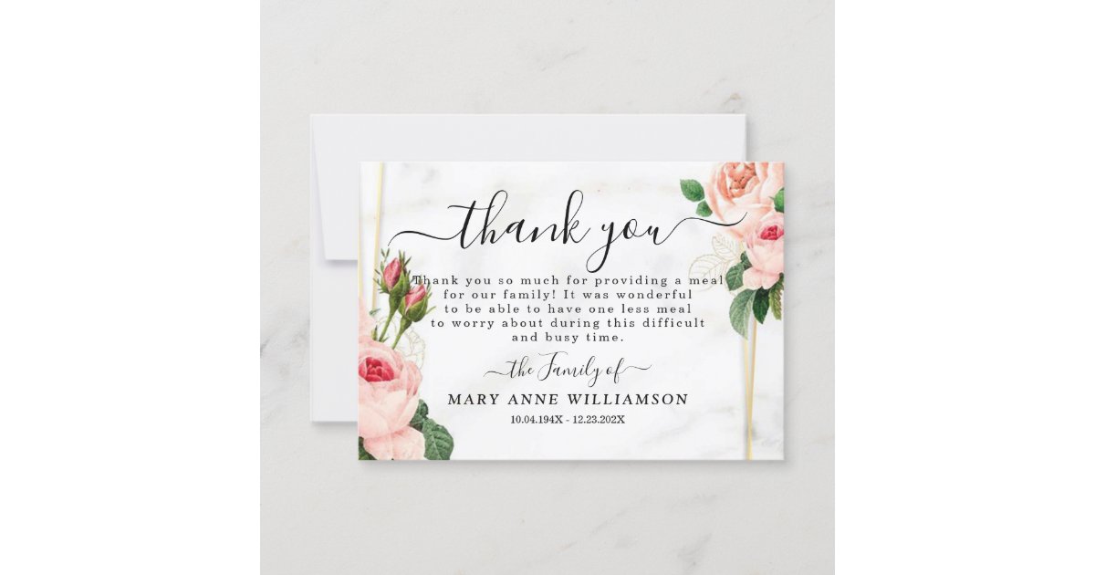 Roses Beautiful Funeral Food Thank You Card 