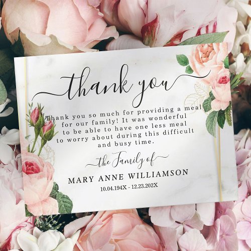 Roses Beautiful Funeral Food Thank You Card