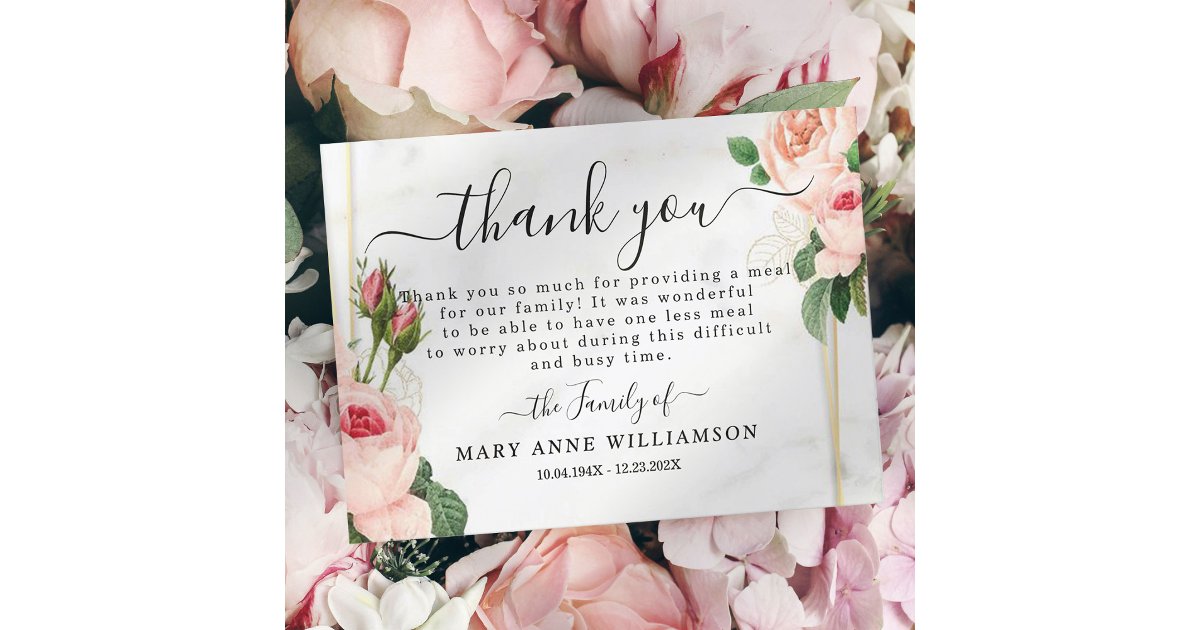 Roses Beautiful Funeral Food Thank You Card | Zazzle