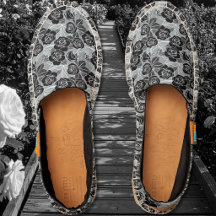 Roses - Black and White on Gray Espadrilles