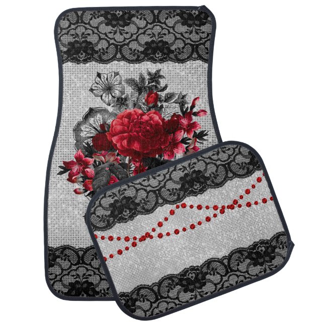 Roses & Black Lace Gothic Design Car Floor Mat (Set)
