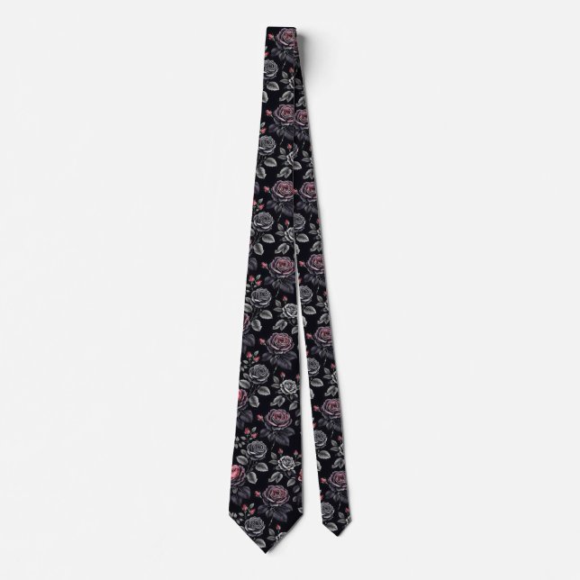 Roses Black Pink  Neck Tie (Front)