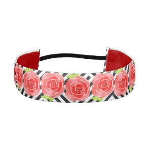 Roses Black White Stripes Athletic Headband