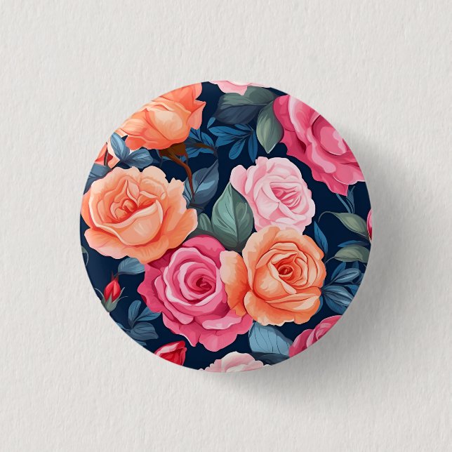 Roses Blooming Flowers Pattern-80037  Button (Front)