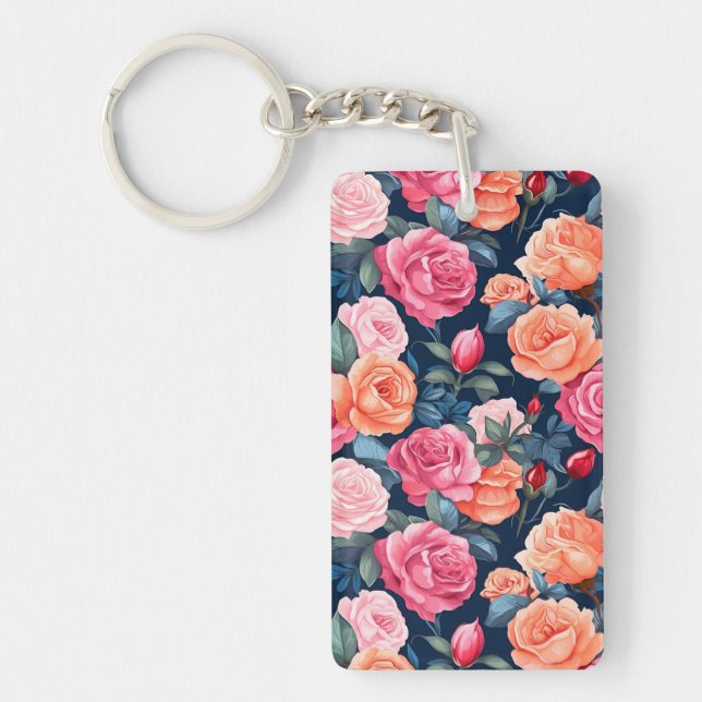 Roses Blooming Flowers Pattern-80037  Keychain (Front)