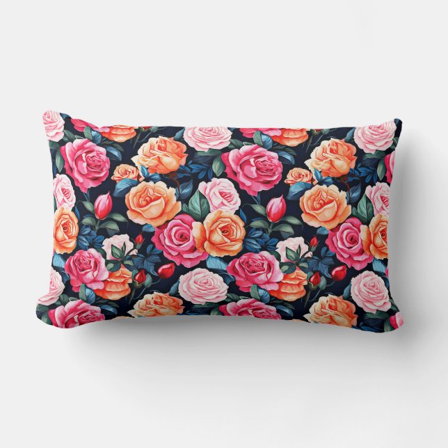 Roses Blooming Flowers Pattern-80037  Lumbar Pillow (Front)