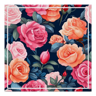 Roses Blooming Flowers Pattern-80037 Poster