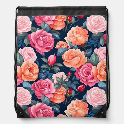 Roses Blooming Flowers Pattern  Drawstring Bag