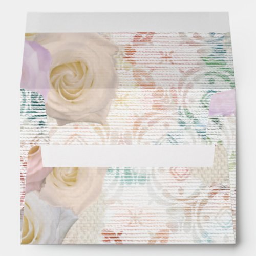 Roses Blossoms On Vintage Retro Antique Linen Lace Envelope