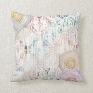 Roses Blossoms On Vintage Retro Antique Linen Lace Throw Pillow