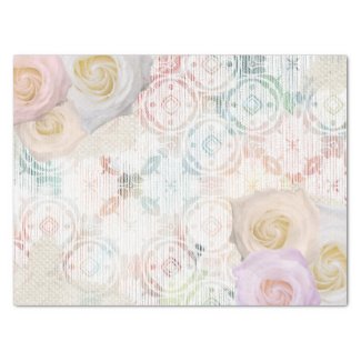 Roses Blossoms On Vintage Retro Antique Linen Lace Tissue Paper