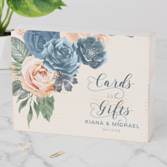 Roses Blue/Peach Cards and Gifts ID584 Wooden Box Sign (In Situ Horizontal)