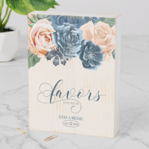 Roses Blue/Peach Favors ID584 Wooden Box Sign