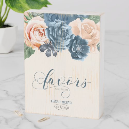 Roses BluePeach Favors ID584 Wooden Box Sign