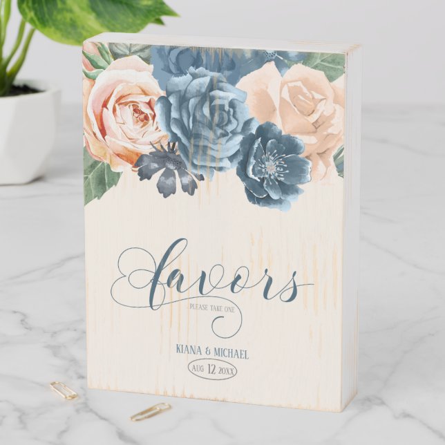 Roses Blue/Peach Favors ID584 Wooden Box Sign (In Situ Vertical)