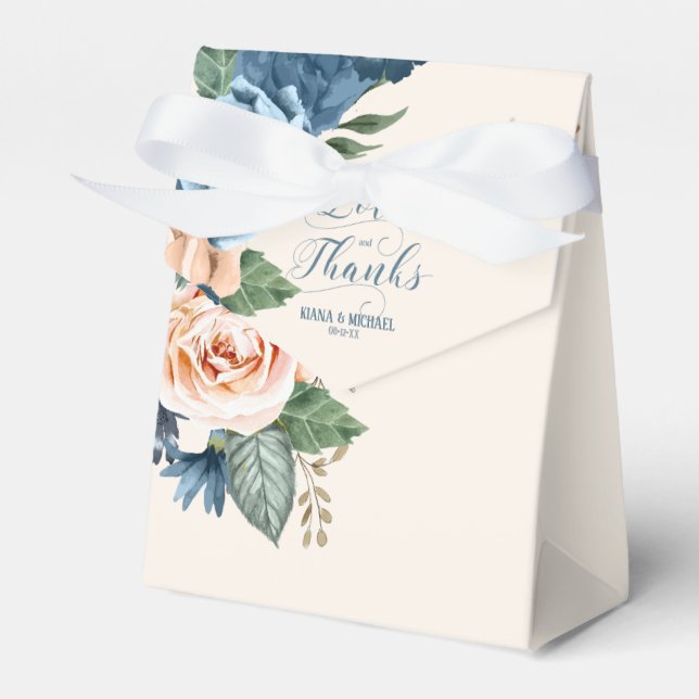 Roses Blue/Peach Love and Thanks ID584 Favor Boxes (Front Side)