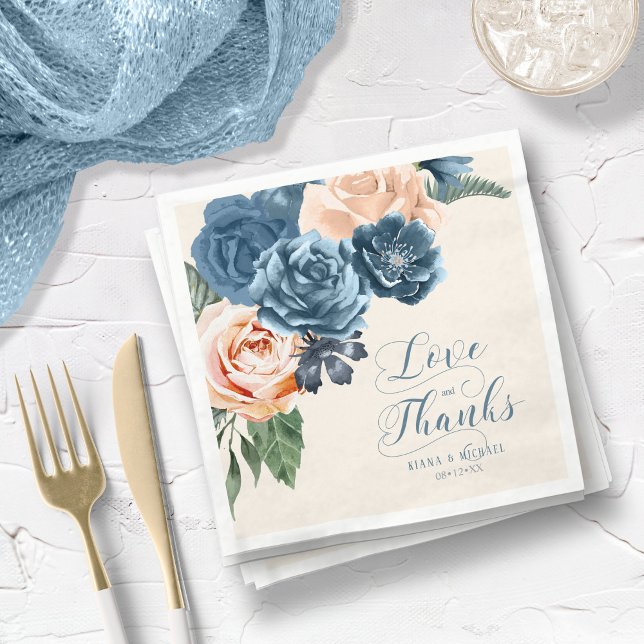 Roses Blue/Peach Love and Thanks ID584 Napkins (Creator Uploaded)