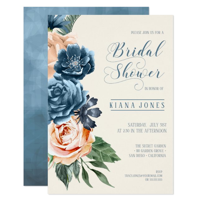 Roses Blue/Peach Wedding Bridal Shower ID584