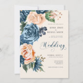 Roses Blue/Peach Wedding ID584 Invitation (Front)
