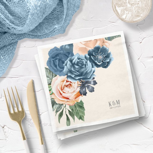 Roses Blue/Peach Wedding ID584 Napkins (Creator Uploaded)