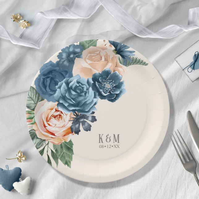 Roses Blue/Peach Wedding ID584 Paper Plates (Creator Uploaded)