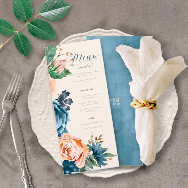 Roses Blue/Peach Wedding Menu ID584 (Creator Uploaded)
