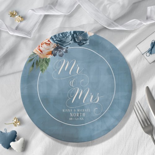 Roses BluePeach Wedding Mr and Mrs ID584 Paper Plates