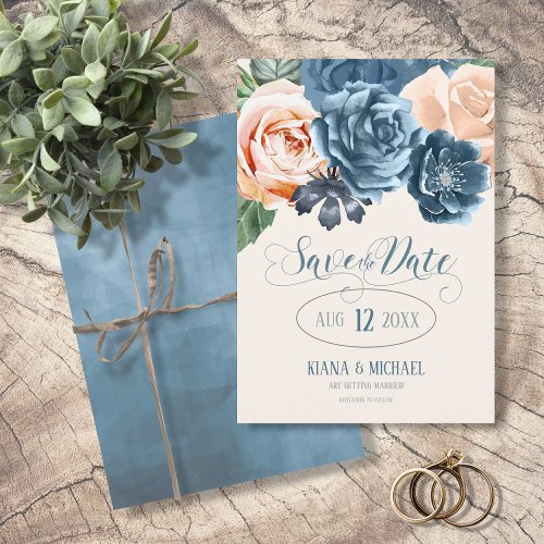Roses BluePeach  Wedding Save the Date ID584