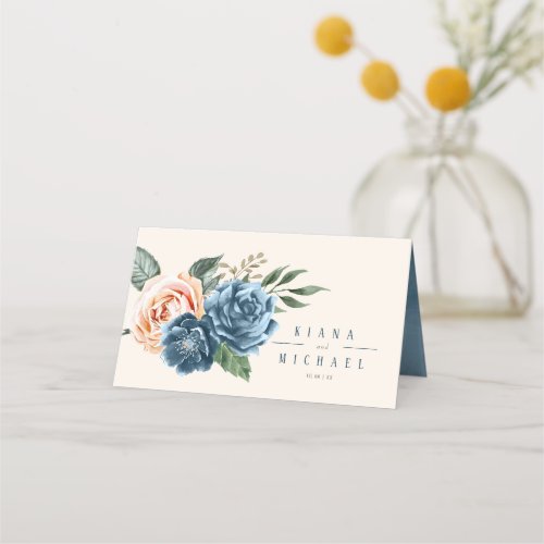 Roses BluePeach Wedding Table ID584 Place Card