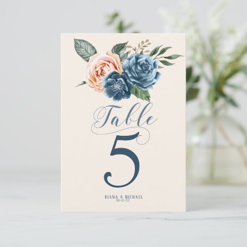 Roses BluePeach Wedding Table Numbers ID584