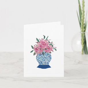 Roses Blue White Ginger Jar Greeting Card