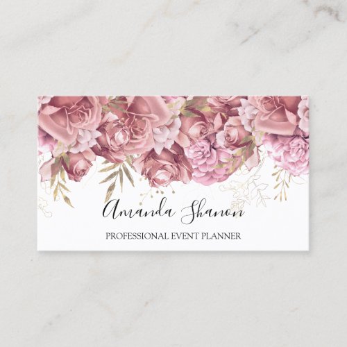 Roses Blush Flower White Event Planner QRCODE  Business Card