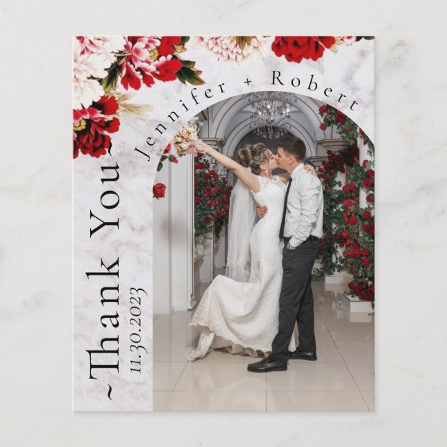 Roses Blush Photo Budget Wedding Thank you card Flyer (Front)