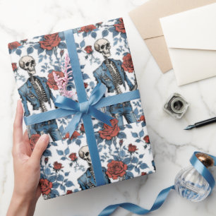 Roses & Bones, Skeletons and Red Roses Wrapping Paper