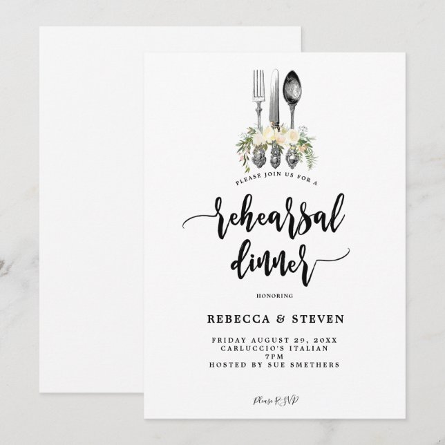 roses botanical rehearsal dinner invitation (Front/Back)