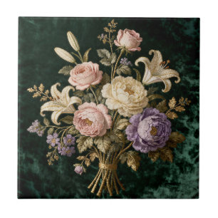 Roses Bouquet Antique Style Tapestry Ceramic Tile