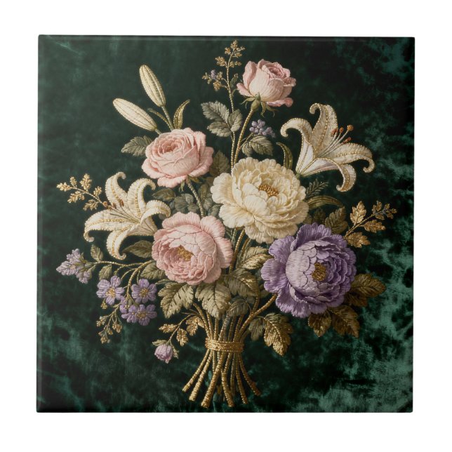 Roses Bouquet Antique Style Tapestry Ceramic Tile (Front)