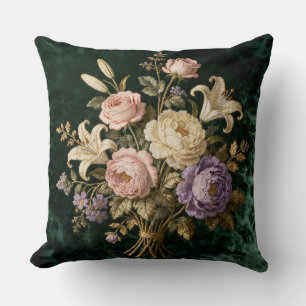 Roses Bouquet Antique Style Tapestry Throw Pillow