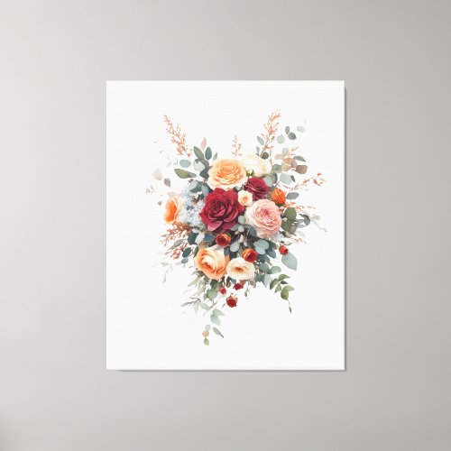 Roses Bouquet Burgundy Peach White Canvas Print