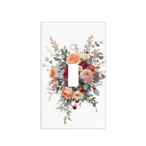 Roses Bouquet Burgundy Peach White Light Switch Cover