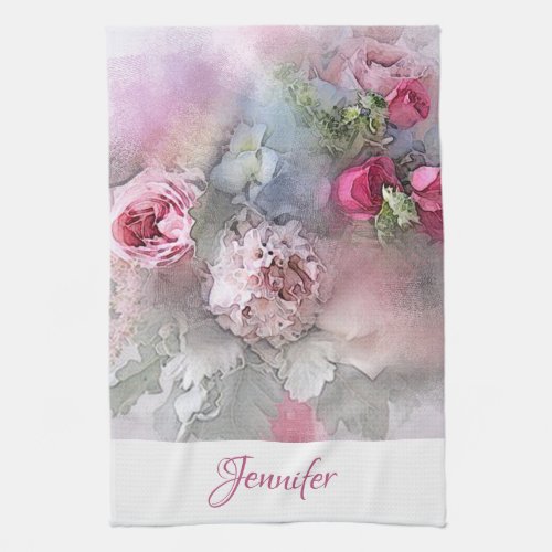 Roses Bouquet Personalized Modern Floral Art Kitchen Towel