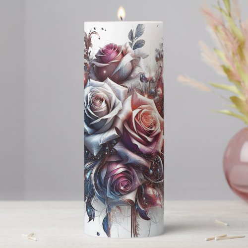 Roses bouquet pillar candle