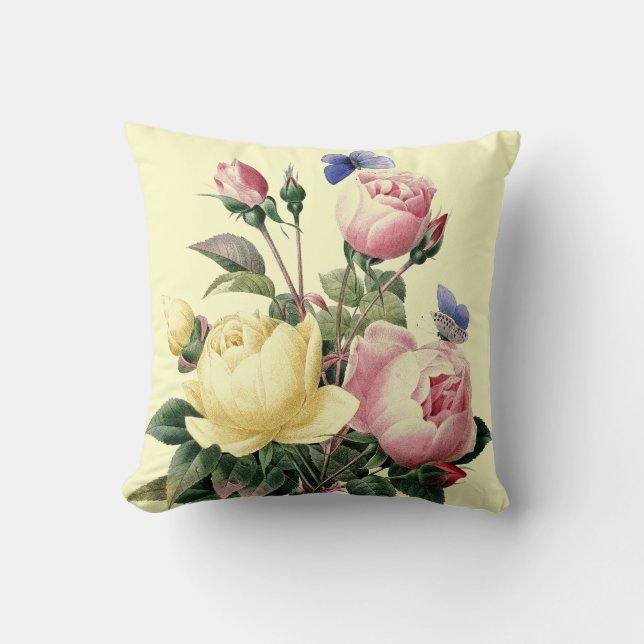Roses bouquet Redoute Throw Pillow (Front)