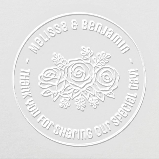 Roses Bouquet Wedding Thank You Round Embosser (Design)