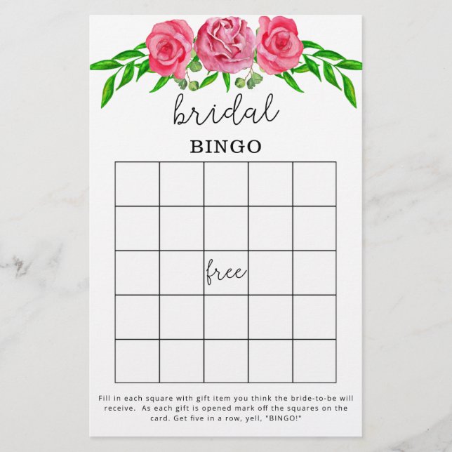 Roses bridal shower bingo game (Front)
