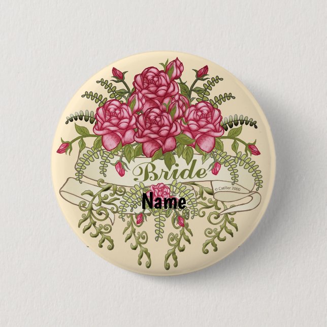 Roses Bride Wedding pin button (Front)