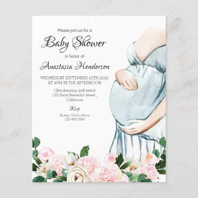 Roses/Budget Baby Shower Invitation. Flyer (Front)