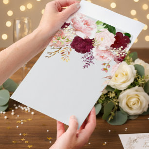 Roses Burgundy and Blush Pink Floral fower Envelope Mailers