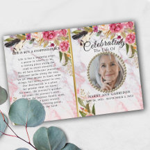 Roses Burgundy Blush Celebration of Life Program